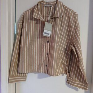 Everlane Women's Cropped Button Down Shirt Brown With White  Stripes